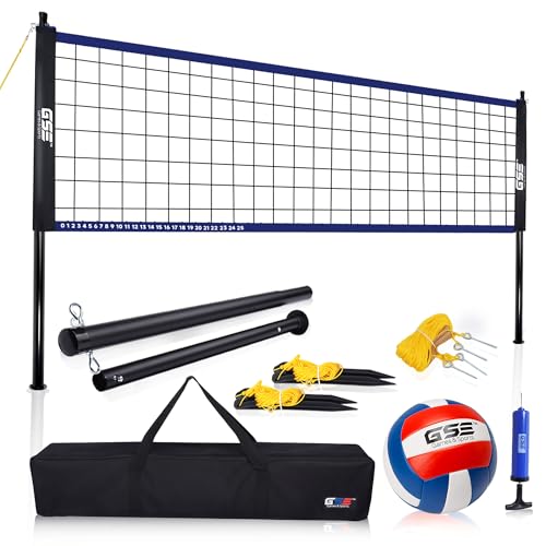 GSE Games & Sports Expert Outdoor Yard Sports Net Game Set for Backyards, Parks, Beach, Lawn. Volleyball Set, Badminton Set OR Volleyball & Badminton Combo Set Available - style: Deluxe Volleyball Set