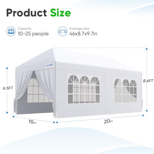 Quictent 10x20 Party Tent Gazebo Wedding Canopy Tent for Parties BBQ Shelter Pavilion with Removable Church Sidewalls & Elegant Church - size: 10'x20'-standard