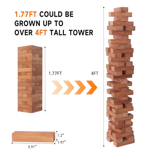 Nattork Giant Tumbling Tower (Stack from 1.77Ft to 4+ Ft), Wood Stacking Giant Blocks Game| Made from Premium Pine Wood| Ideal for Family, 54PCS, Brown - color: Brown Wood