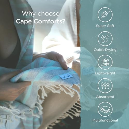 Cape Comforts Large Turkish Beach Towel, Striped Light Grey & Mint - 37'' x 67'' - Super Soft & Lightweight - Quick Dry Sand Free Travel Towels for Beach or Bath - Gifts - color: Stripe - Light Grey