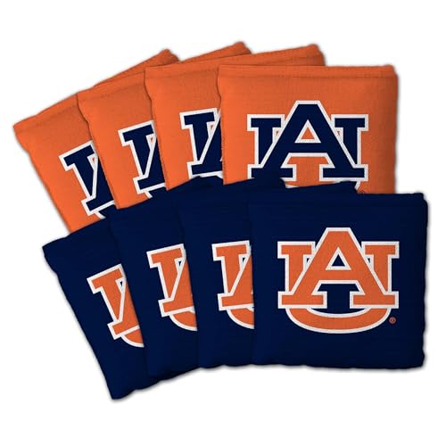YouTheFan Officially-Licensed NCAA Set of 8 Cornhole Bags - All Weather Dual Sided Slide & Stop - Regulation Size with Carry case - color: Auburn Tigers
