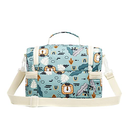 Insulated Kids Double Decker Lunch Bags Tote for Girls Boys Toddler Kindergarten School Picnic Camp Food Cooler Lunch Boxes Thermal with Strap (Lion) - color: Lion