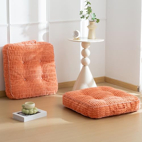 Washable Floor Pillow Cushion for Adults, Meditation Cushion Pillow, Removable Tufted Blended Corduroy Cover, Large Square Floor Sitting for Tatami Living Room or Yoga, 2Pack, Machine Washable - color: Square Coral, size: 4" Thick(Pack of 2)