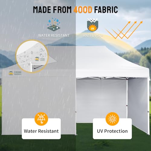 CROWN SHADES 10x20 Pop Up Canopy Tent, Thicken Frame Commercial Heavy Duty Tent, 4 Sidewalls 8 Stakes & 4 Sandbags & 4 Ropes, Outdoor Canopies for Events, Parties,White - color: White, size: 10x20 Heavy Duty