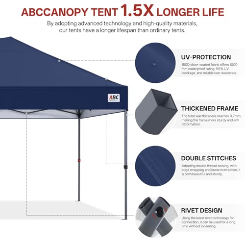 ABCCANOPY 10x20 Pop Up Canopy Tent, Easy Setup Instant Shelter with Wheeled Bag, Heavy Duty Outdoor Canopy for Beach, Market, Backyard, UV Protection, Outdoor Weather Protection (Navy Blue, 10x20) - color: Navy Blue, size: 10x20