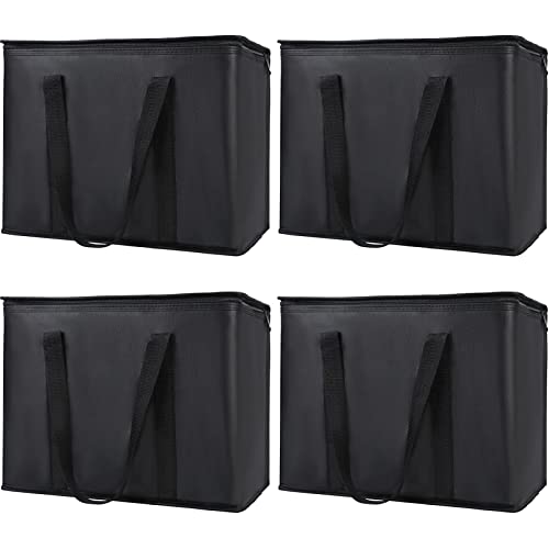 4-Pack Insulated Reusable Shopping Grocery Bags, X-Large Soft Cooler Bag Insulated, Boadon Collapsible Grocery Shopping Tote Bags for Food Delivery, Portable Softside, Black - color: Black, size: X-Large
