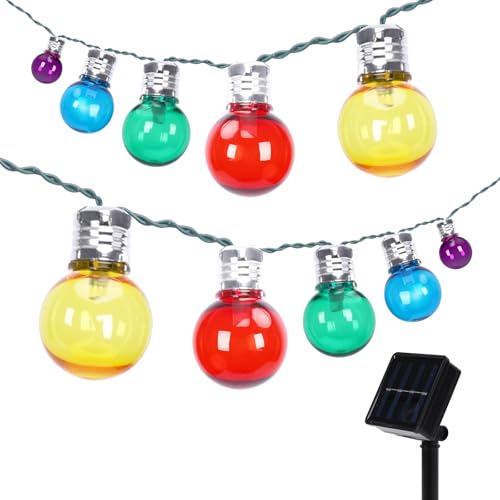 Afirst Solar Colored String Lights 15FT with 15 LED Bulbs Waterproof Christmas Lights for Patio Holiday Party - color: Multicolor