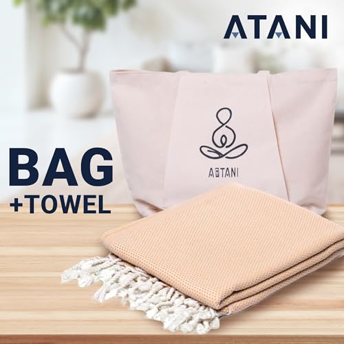 ATANI 69x35 in Oversized Turkish Beach Towel Set with Tote Bag – Quick-Dry 100% Turkish Cotton Peshtemal, Sand-Resistant, Lightweight for Shower, Travel, Pool, Yoga (Yellow) - color: Yellow + Bag, size: 35 inc x 69 inc