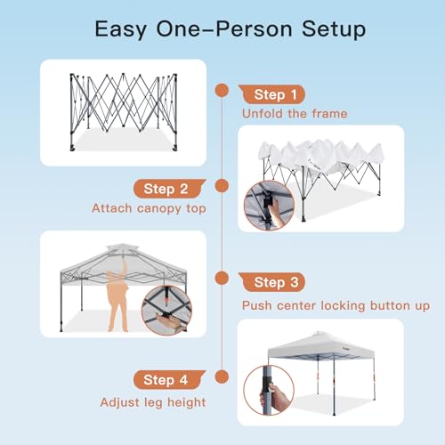 Amada 12x12 Pop Up Canopy Tent, 1-Button Push Easy-up Outdoor Canopy Beach Tent with 3-Height Adjustable Waterproof Shade Shelter, Wheeled STO-N-Go Bag 8 Stakes, 4 SandBags (12x12ft, White) - color: White, size: 12x12ft