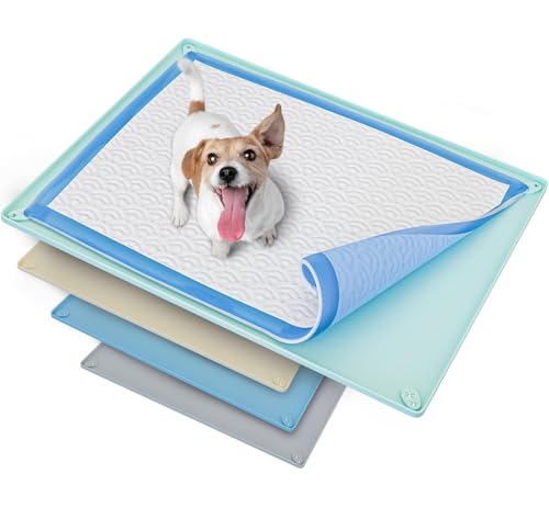 TidyFriend Dog Pee Pad Holder Tray Fits for 30” x 23” Pee Pads with Corner Lock Holes, Raised Edges, Non-Spill, Easy to Clean Silicone Dog Potty Tray Holder, For Indoor Floor Protection (Turquoise) - color: Turquoise, size: 30 x 23 Inches