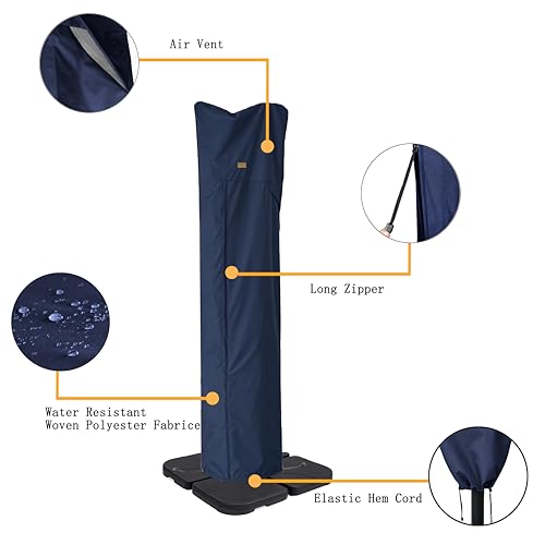 Patio Umbrella Cover for 9ft to 13ft Offset Umbrella, Water Resistant, Curved Cantilever and Straight Pole Parasol Outdoor Umbrellas Cover with Zipper and Rod Dark Blue - color: Dark Blue, size: Cantilever 9'-13'