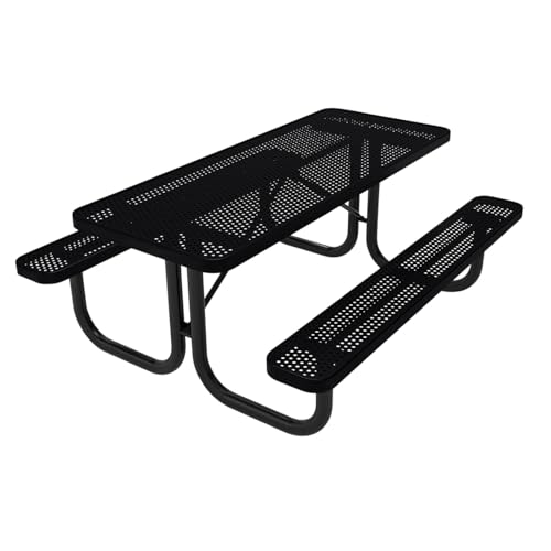 COATEDOUTDOORFURNITURE Heavy-Duty Portable Outdoor Picnic Table, Thermoplastic Coated Punched Steel Commercial-Grade Patio Dining Furniture Made in America (6ft Rectangular, Black) - color: Black, size: 6 Ft, Rectangle, Punched Steel