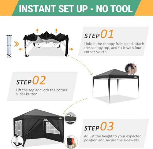 COBIZI 10x10 Pop Up Canopy Tent with 4 Sidewalls Party Tents Waterproof UPF 50+ Commercial Instant Outdoor Events Tent for Parties Markets Backyard, Ropes（10 x 10 ft Black - color: Black, size: 10x10FT with 4 sidewalls