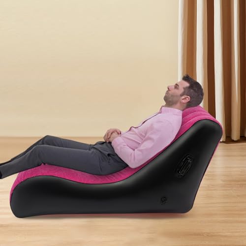 PVC Air Mattress Sofa Bed, Modern Inflatable Couch with Built in Double Layer Pump S Shaped Blow Up Chamber Airbed 440lbs Capacity for Living Room Office Camping Indoor Outdoor Use (Rose-red Black) - color: Rose-red Black
