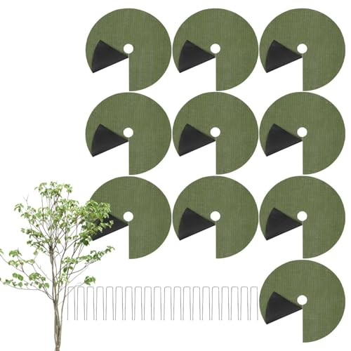 Tree Mulch Ring - Root Protection Ground Cover Mat with Fixing Nails, Duraable Temperature-Resilient Garden Landscaping Barrier | Outdoor Lawn Flowerbed Farm Yard Fence Soil Moisture Control - color: Green 60cm