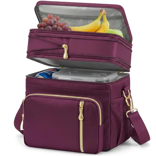 MIYCOO Lunch Bag & Lunch Box for Women Men, Double Deck Leakproof Insulated Soft Large Adult Camping Cooler bag for Work, Beach, Picnic, Travel (Purple, 15L) - color: 3 - Purple