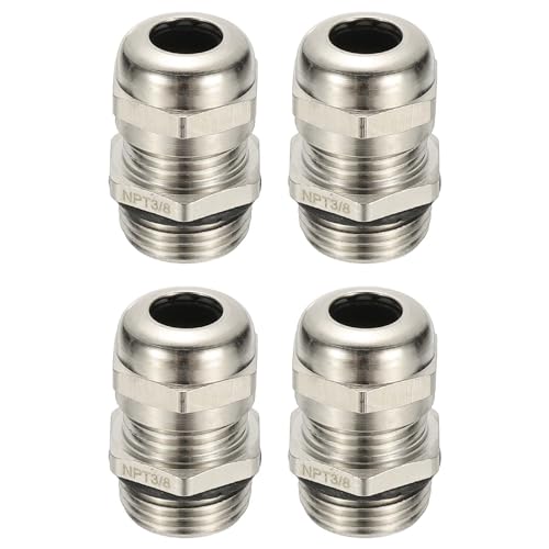 PATIKIL Waterproof Electrical Cable Glands, NPT3/8 4 Pcs 5/32" - 5/16" Nickel-Plated Brass Cord Grip Electric Wire Connector Wire Protector for Outdoor Cable Box Enclosure Junction Box - size: NPT 3/8 5/32" - 5/16"