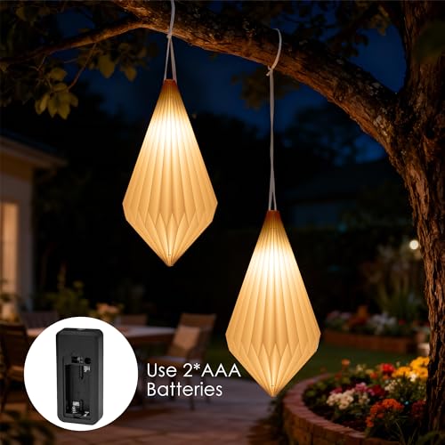 Battery Operated Outdoor Paper Lantern for Patio & Garden — Waterproof Hanging Decorative Light with Remote Timer, Foldable Paper Lantern with String for Backyard, Porch Decor - style: Geometric-1pc