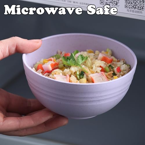 Unbreakable Wheat Straw Cereal Bowls Set of 4, 24 OZ Microwave and Dishwasher Safe Lightweight Soup and Salad Bowl Sets, Reusable Dessert Bowls for Rice, Pasta, Snack, Fruit, BPA Free (Purple) - color: Purple