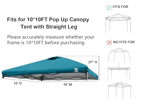 10x10 Pop Up Canopy Replacement Top Cover with Air Vent for Straight Leg Canopy Tent, Waterproof for Outdoor Garden Patio Camping Sun Shade (Ocean Blue) - color: Blue