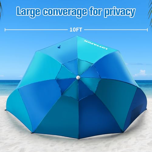 LOTTAFUN Beach Shelter Umbrella Premiere UPF 50+ Umbrella Shelter for Sun and Rain Protection for Adult (10-Foot,Blue Stripe) - color: Blue Green