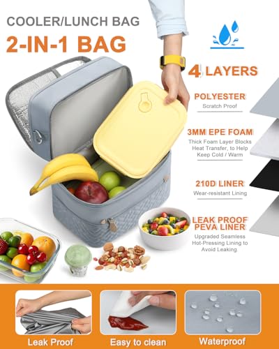 Capolo Lunch Box for Women Men Adults,Double Deck Insulated Lunch Bag Leakproof Lunch Cooler Box with Removable Strap Lunch Tote Bags Reusable Thermal Lunchbox for School Work Picnic(Large,Blue) - color: Blue, size: Large