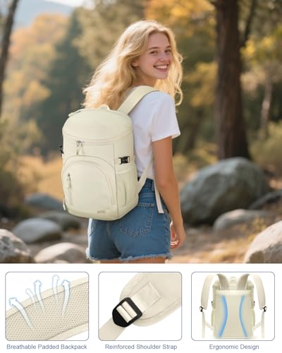 Pritent Cooler Backpack Insulated Waterproof,30/45 Cans Backpack Coolers Leakproof Lunch Backpack for Men Women Portable Soft Cooler Bag for Beach Camping Trave Picnic - color: Beige, size: 30 Cans