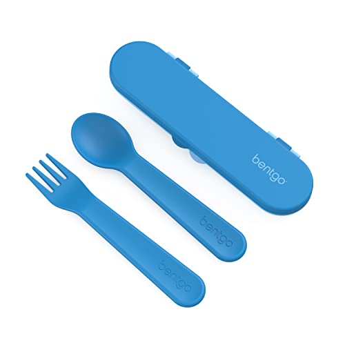 Bentgo Kids Utensil Set - Reusable Plastic Fork, Spoon & Storage Case - BPA-Free Materials, Easy-Grip Handles, Dishwasher Safe - Ideal for School Lunch, Travel, & Outdoors (Blue) - color: Blue