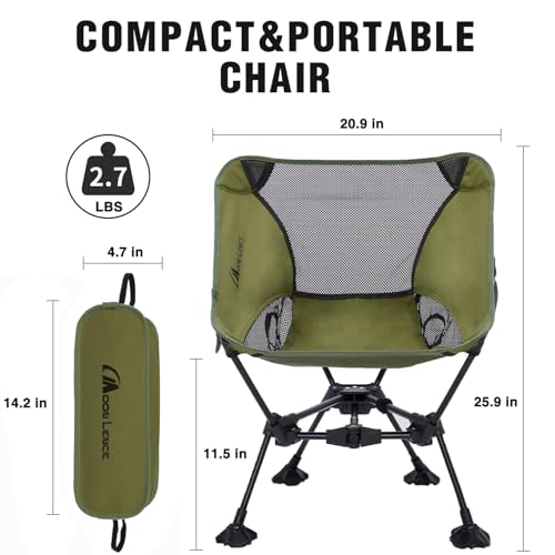 MOON LENCE Portable Camping Chair，Lightweight Backpacking Hiking Chairs,Compact,Foldable,with Anti-Sinking Large Feet for Beach,330 lbs Capacity (Green, Standard) - color: Green-with Feet