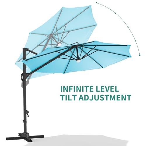 TrailBlaze 10ft Cantilever Patio Umbrella – 360° Rotating Offset Sun Shade with Adjustable Tilt, Waterproof Windproof 600D Oxford Canopy, Heavy-Duty Rustproof Aluminum Frame, Cross Base – Ideal for Garden, Patio, Poolside - color: Turquoise Blue