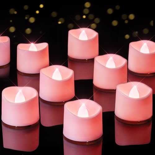 Homemory Pink Tea Lights Candles Battery Operated, 200+Hour Flameless Flickering Fake Electric LED Colored Tealights Candles for Romantic Wedding Decor, Baby Showers, Proposal, Valentine's, 24-Pack - color: Pink, size: Pack of 24