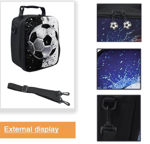 Lunch Tote, 2019 Upgrade Insulated Football Lunch Bag- Waterproof Reusable Lunch Box Portable Meal Bag Ice Pack for Kids Boys Girls -Black - color: Football Black