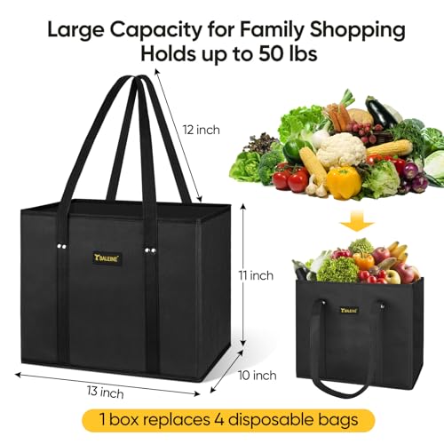 BALEINE 3Pk Reusable Grocery Bags, Foldable Shopping Bags for Groceries with Reinforced Bottom & Handles (Black) - color: Black, size: 3 Pack