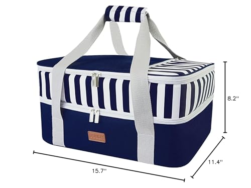 Casserole Carrier Bag - Double Decker Food Bag, Insulated Casserole Carrier for Hot or Cold Food, Lasagna Holder Tote for Picnics,Beaches,Traveling or Gifts (Blue) - color: Blue