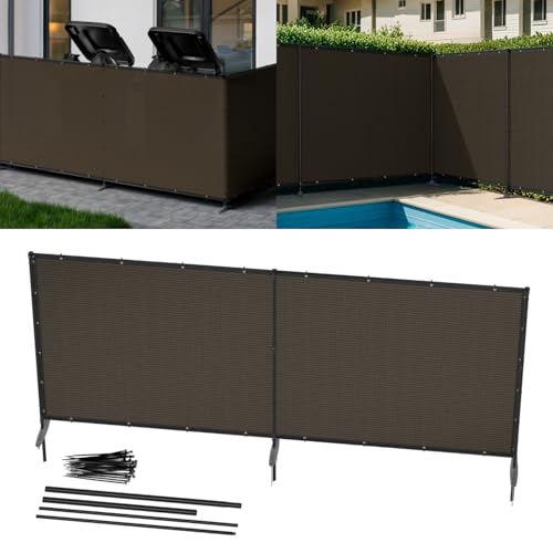 5' x 12' Brown Outdoor Privacy Screen Freestanding 240 GSM Privacy Fence Panels for Outside, Pool Fences with Poles, Backyard Temporary Fencing, Privacy Wall Ground Pole Fence - color: Brown, size: 0 5' x 12'