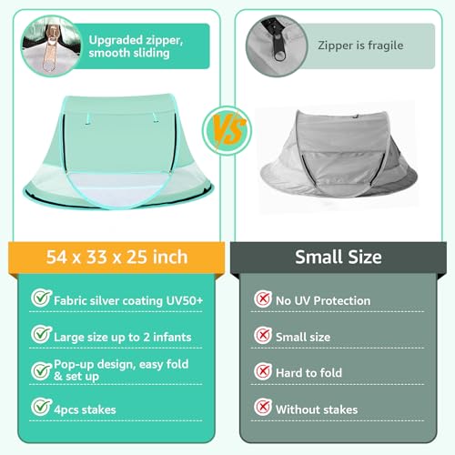 Baby Beach Tent, Pop Up Beach Tent Sun Shade for Beach, UPF 50+ UV Protection Sun Shelters for Infants with Carry Bag for Outdoor Travel, Camping(Green) - color: Green