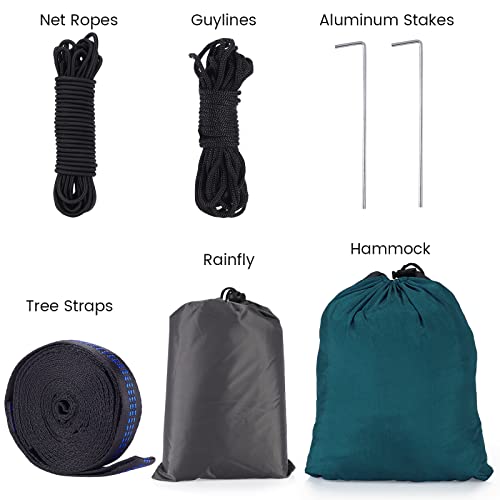 Camping Hammock with Mosquito Net & Rain Fly Tent Tarp & Tree Straps Portable Strong Nylon Hammock Parachute Tent w/Storage Bag for Camping Hiking Backyard Outdoor Backpacking Travel - color: Blue+green