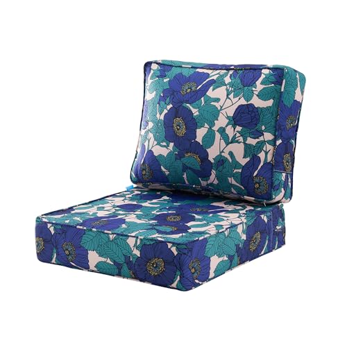 ARTPLAN Deep Seat Outdoor Patio Chair Cushions,2-Piece Seat and Back Cushion Set 24x24x6 and 18x24 Inches,Square,Floral,Blue Flowers - color: Blue Flowers