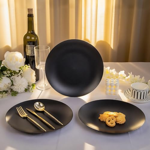 EI enjonirinjonir 80pcs Black Plastic Plates Disposable for Dinner,10.25inch Party Plates Disposable Heavy Duty,Elegant Matte Plastic Plate Frosted is Ideal for Wedding/Birthday//Tables Decoration - color: Black Frosted Plastic Dinner Plates