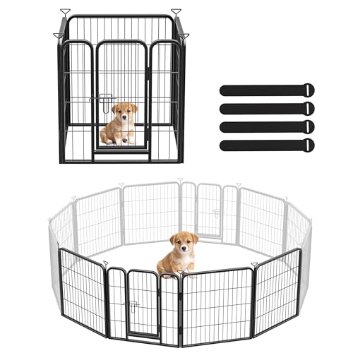 Heavy-Duty Iron Dog Playpen Outdoor Indoor,24 inch 4 Panels Dog Fences for RV Camping/Yard/Garden,Portable Dog Play Pen for Dogs,Puppies, Small Animals,Black Silver（Refill Pack） - color: Dark Sliver, size: 24''H