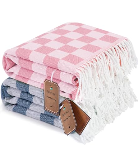 2 Packs Turkish Beach Towels Vacation Essentials Pool Towel for Women Birthday, Teacher Appreciation Thank You Gifts, Mothers Days Bridesmaid Bride Girlfriend Friendship Sister 40th Retirement Gift - color: 2 Pack Navy Pink, size: 72 x 36 inch