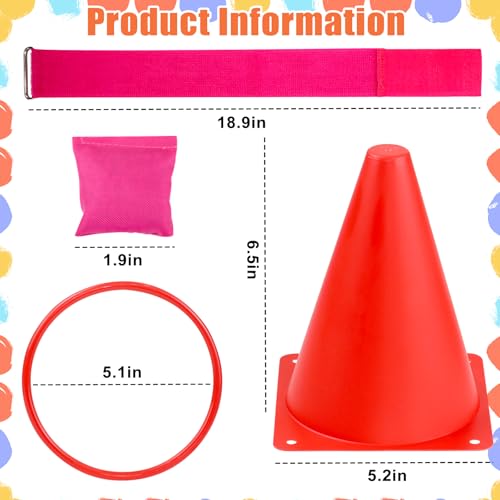 33pcs 4 in 1 Valentines Day Games for Kids with Ring Toss, Plastic Cones, Bean Bags, 3-Legged Race Bands, Carnival Valentine's Games Activity Combo Set for Kids Classroom Indoor Outdoor Party Yard - color: Valentine's Pink