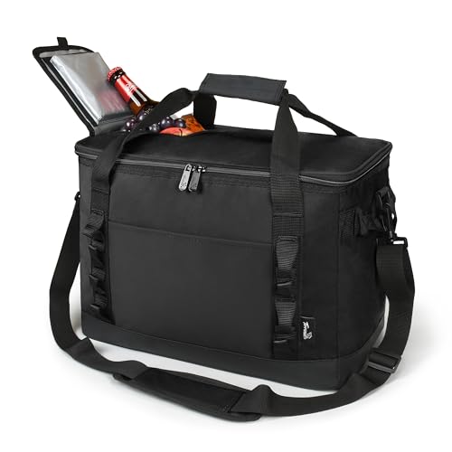 Tirrinia Large Cooler Bag Insulated, 48 Cans Leakproof Soft Camping Coolers, Portable Beach Cooler with Shoulder Strap for Picnic, Beach, Travel Road Trip - color: Black