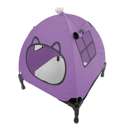 Pozico Elevated Pet Bed with Breathable Mesh for Small Cat and Dog, Raised Cooling Pet Cot for Puppy and Kitty, 18.9x18.9 inch (Purple Bed with Canopy) - color: Purple Bed with Canopy