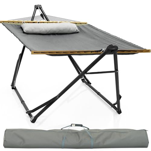 Tranquillo Unity Hammocks, Spacious and Comfortable Hammock Stand for 2, 800 lbs Capacity Steel Frame, Pre-Assembled with 30-Second Tool-Free Setup, No Screws Needed, Ideal for Indoor & Outdoor, Grey - color: 4. Light Grey, size: Large
