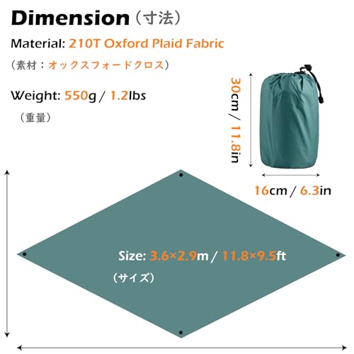 TRIWONDER Camping Tarp Cover Waterproof Rain Fly Tent Ground Cloth Footprint Hammock Shelter for Outdoor Hiking Picnic Beach (Dark Green+Accessories) - color: 03 Rhombus Dark Green+accessories, size: ‎11.81 x 9.51 ft