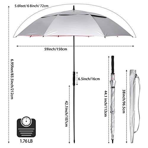 G4Free Vented UV Golf/Beach Umbrella 68" Arc, Auto Open Oversize Extra Large Windproof Sun Shade Rain Umbrellas - color: Silver/Pink