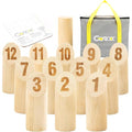 Gorock Numbered Block Toss Games, Wooden Bowling Throwing Game Set with Scoreboard & Carrying Bag, Giant Outdoor Backyard Lawn Games for Adults Family