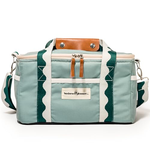 Business & Pleasure Co. Premium Cooler Bag - 14L Vintage Lunch Bag for Beach Days & Picnics - Insulated Leakproof Lining - Rivie Green - color: Rivie Green