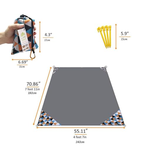 Pocket Blanket 71"x55", Lightweight Compact Sandproof Waterproof Outdoor Blanket for Beach, Hiking, Camping, Travel, Festivals, Picnic with Pockets, Loops, Stakes, Carabiner - color: Lattice Camouflage